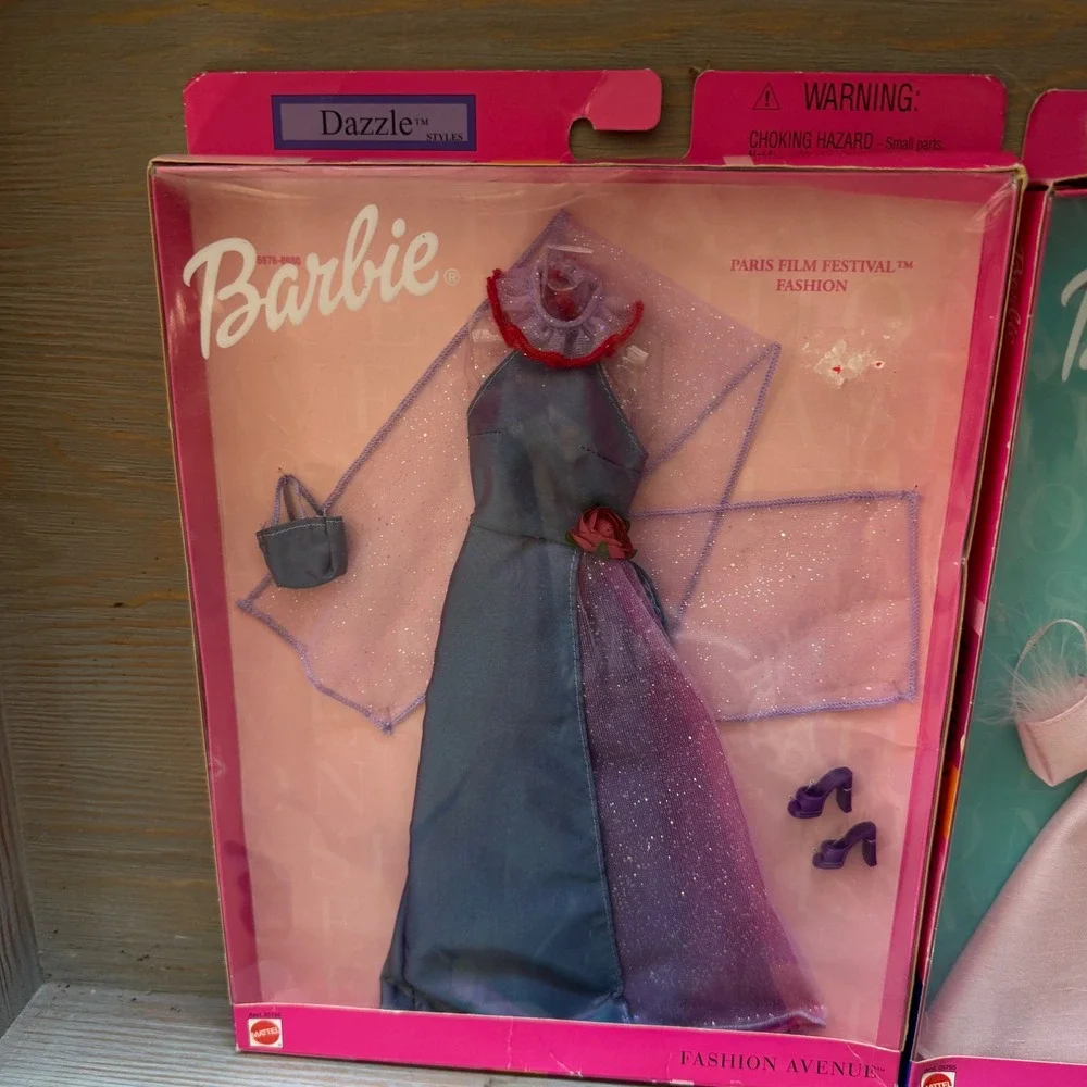 Vintage 2001 Barbie Fashion Avenue Paparazzi Pizzazz & Paris Film Festival Gowns